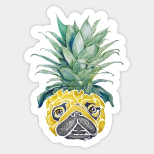 Pineapple Pug Watercolor Sticker